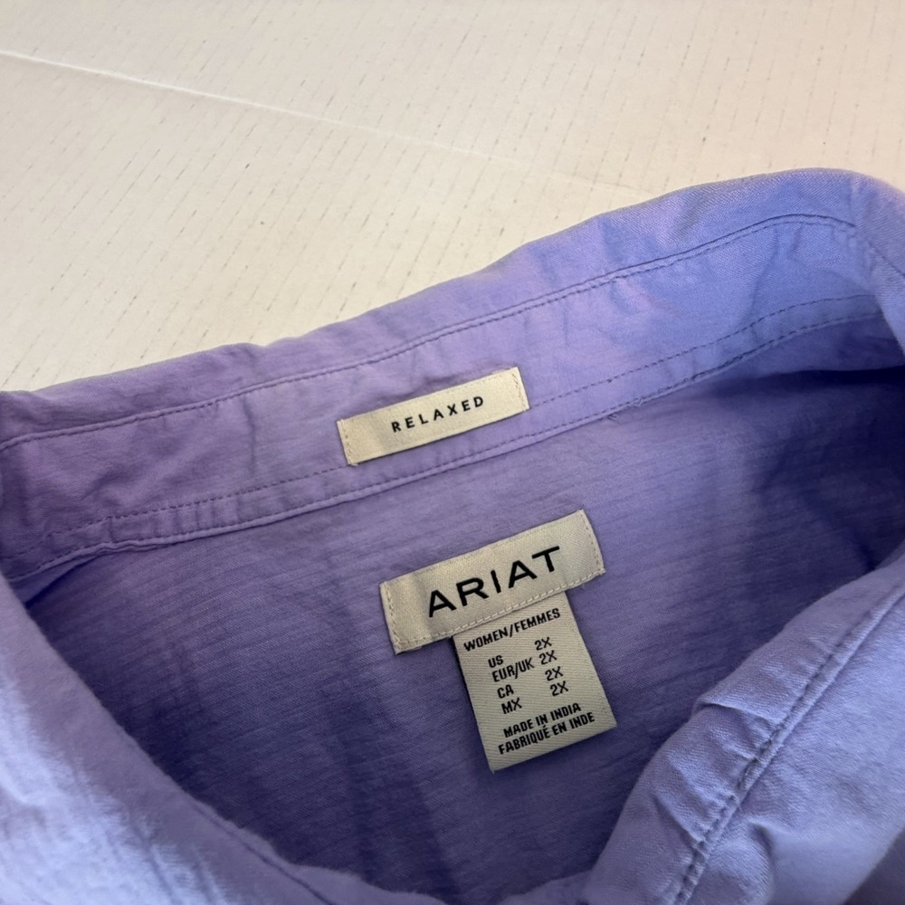 Ariat Woman Billie Jean Long Sleeve Shirt Button Down Blue Relaxed 2XL NWT - Picture 7 of 14